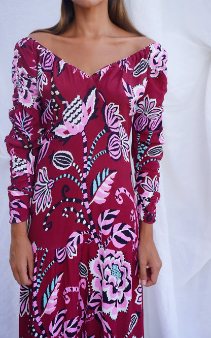 FARM RIO. Vestido midi en crepé con espalda abierta