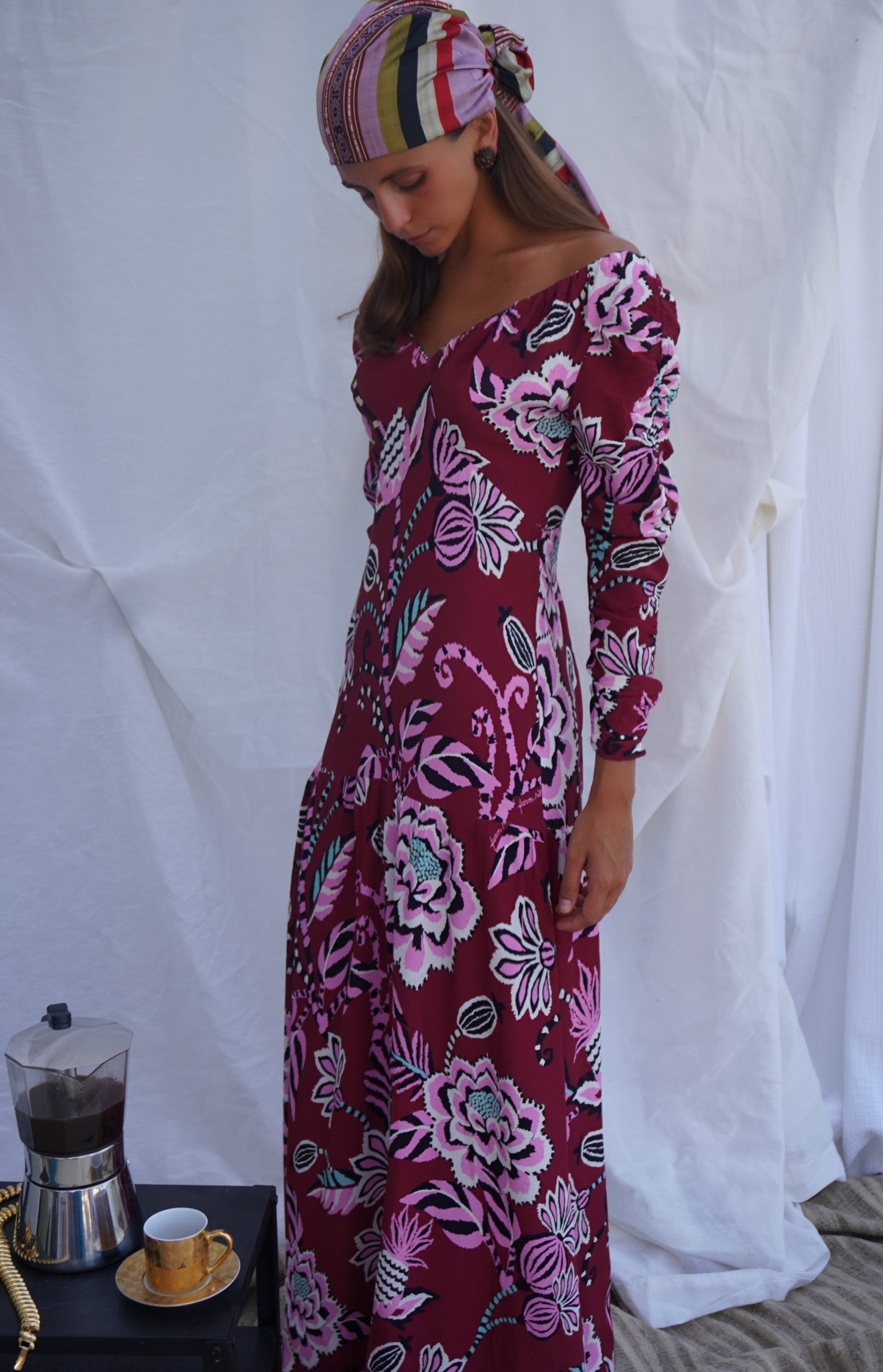 FARM RIO. Vestido midi en crepé con espalda abierta