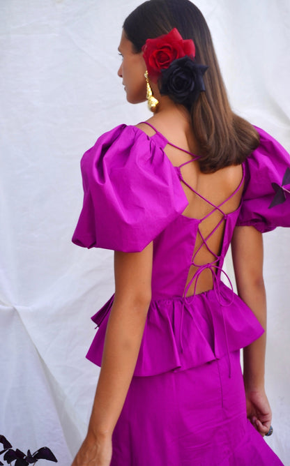 ULLA JOHNSON. Vestido midi volantes