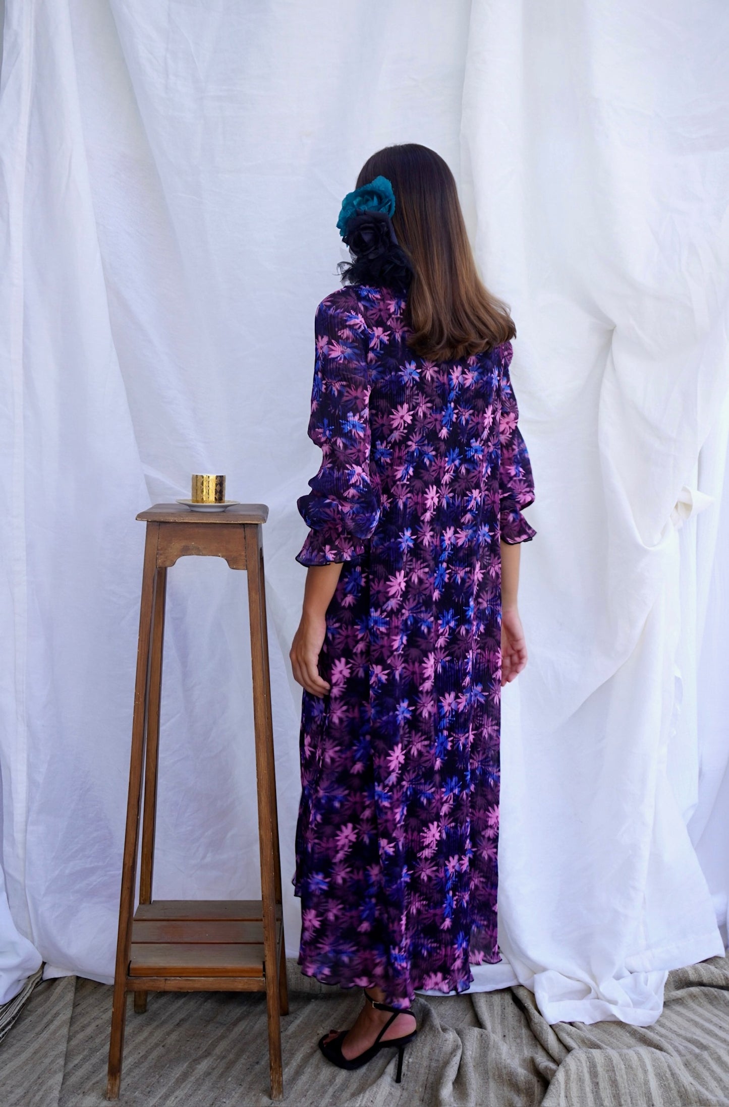 GANNI. Vestido midi georgette plisado