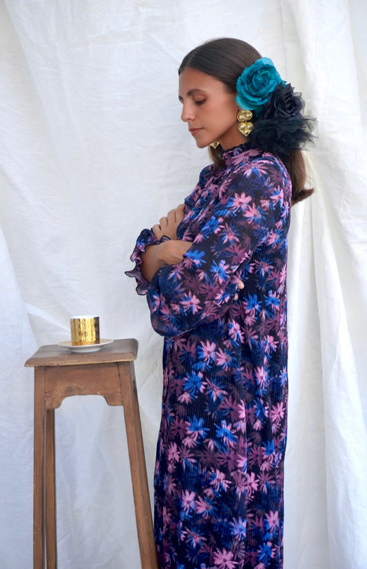 GANNI. Vestido midi georgette plisado