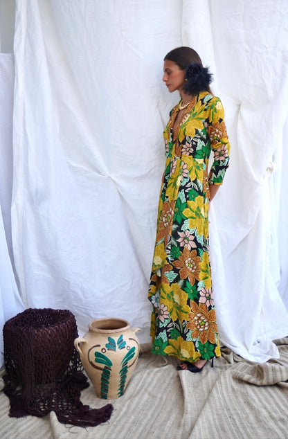 FARM RIO. Vestido midi en crepé efecto cruzado