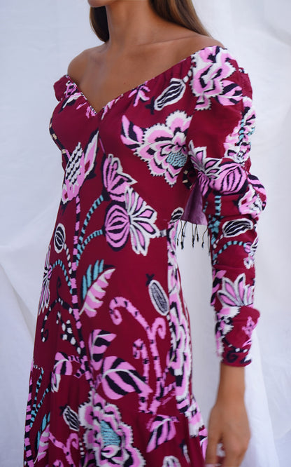 FARM RIO. Vestido midi en crepé con espalda abierta