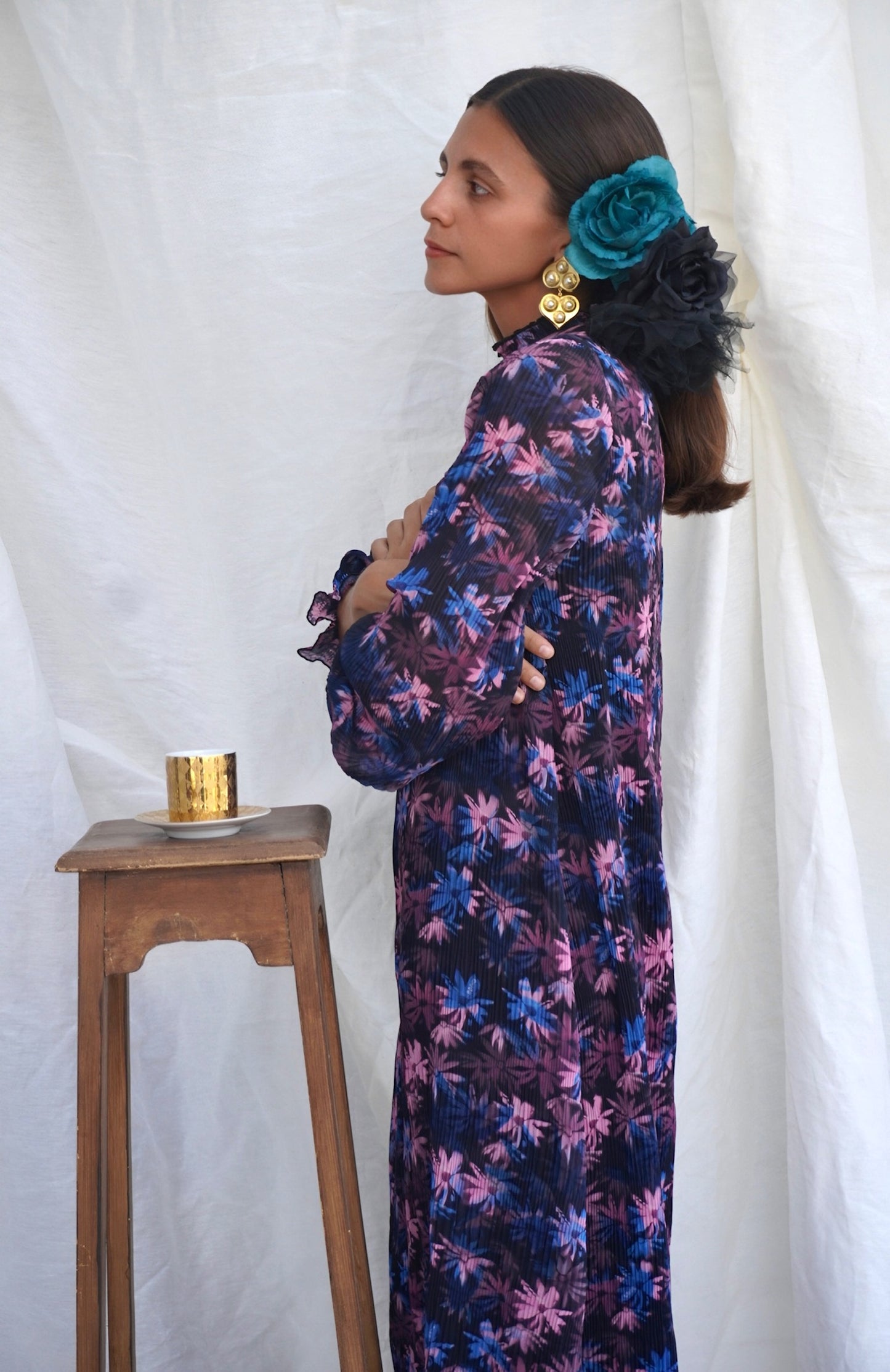 GANNI. Vestido midi georgette plisado
