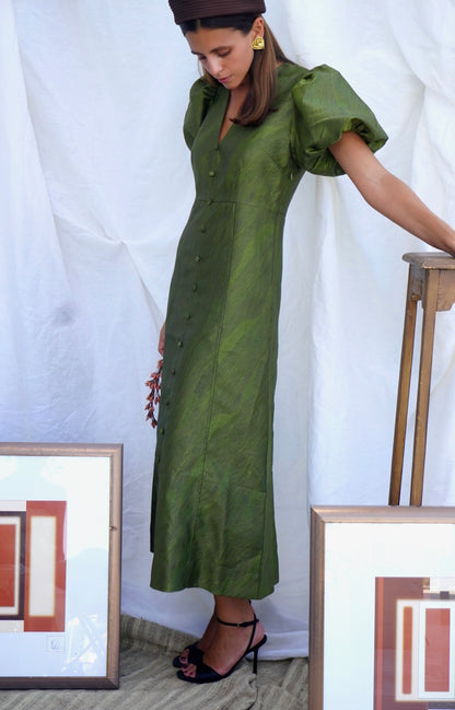 GANNI. Vestido midi en satén jacquard