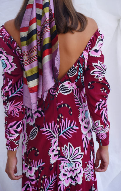 FARM RIO. Vestido midi en crepé con espalda abierta