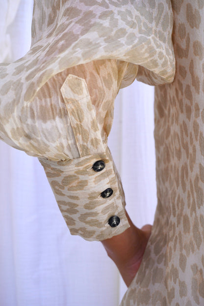 GANNI. Vestido mini de organza leopardo