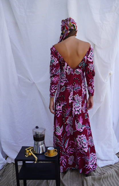 FARM RIO. Vestido midi en crepé con espalda abierta