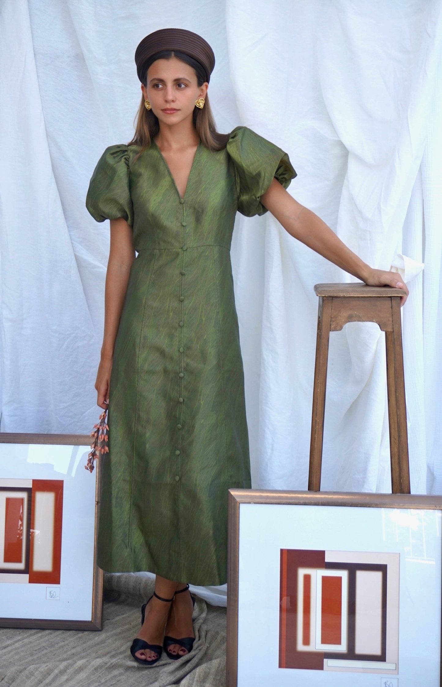 GANNI. Vestido midi en satén jacquard