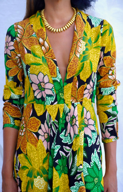 FARM RIO. Vestido midi en crepé efecto cruzado