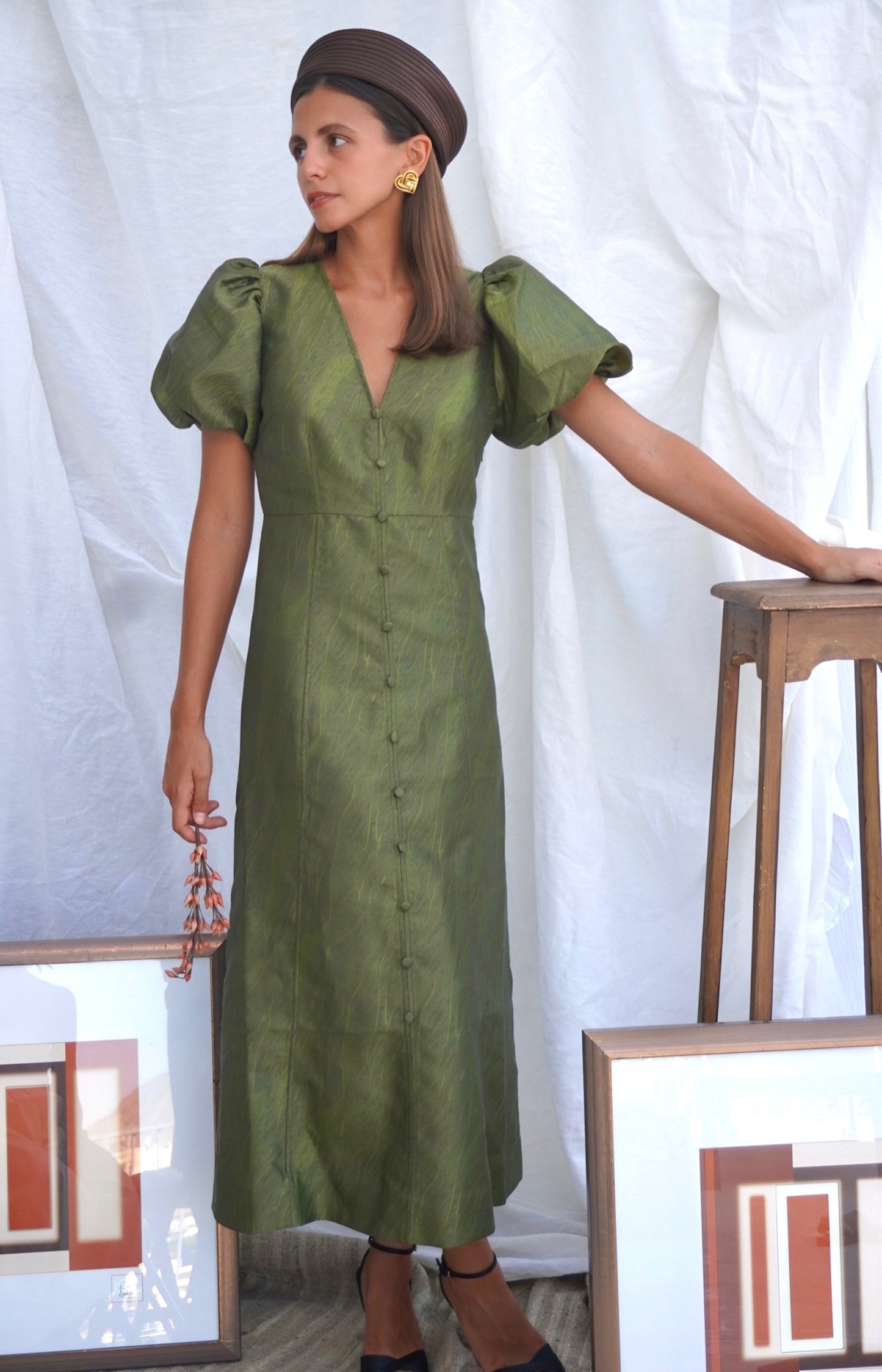 GANNI. Vestido midi en satén jacquard