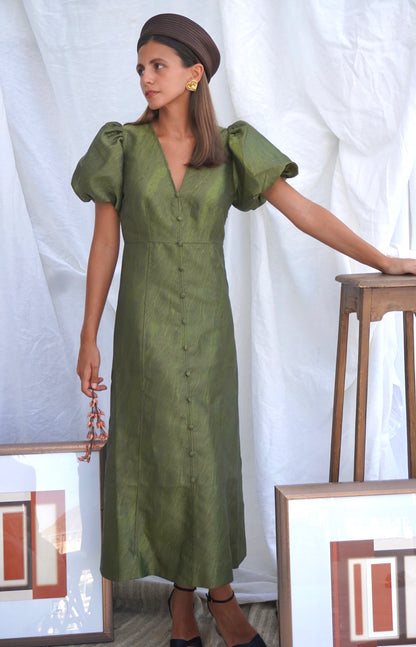 GANNI. Vestido midi en satén jacquard