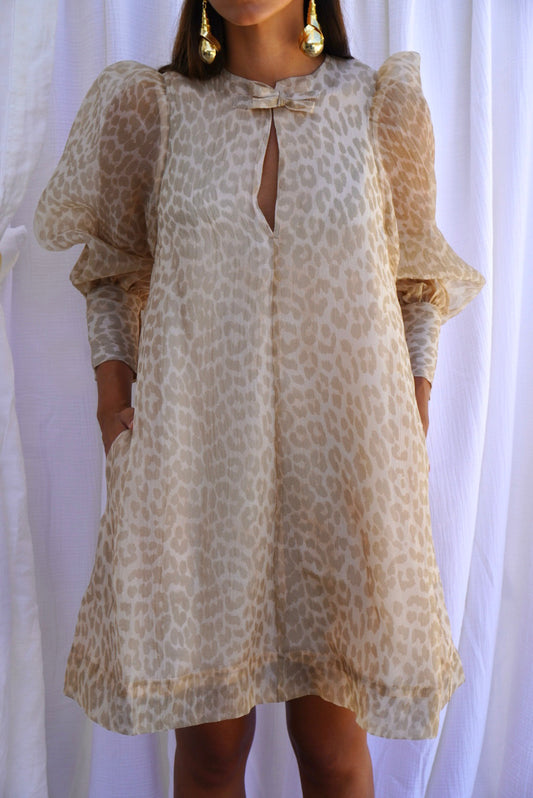 GANNI. Vestido mini de organza leopardo