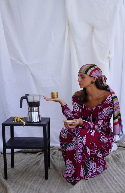 FARM RIO. Vestido midi en crepé con espalda abierta