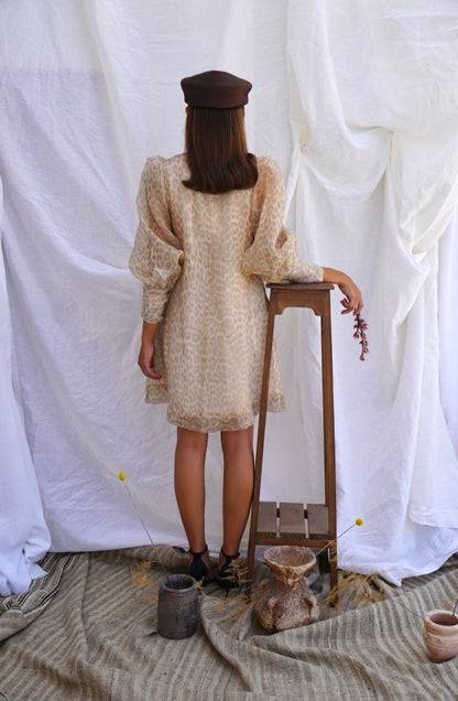 GANNI. Vestido mini de organza leopardo