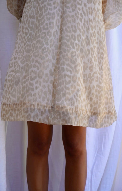 GANNI. Vestido mini de organza leopardo