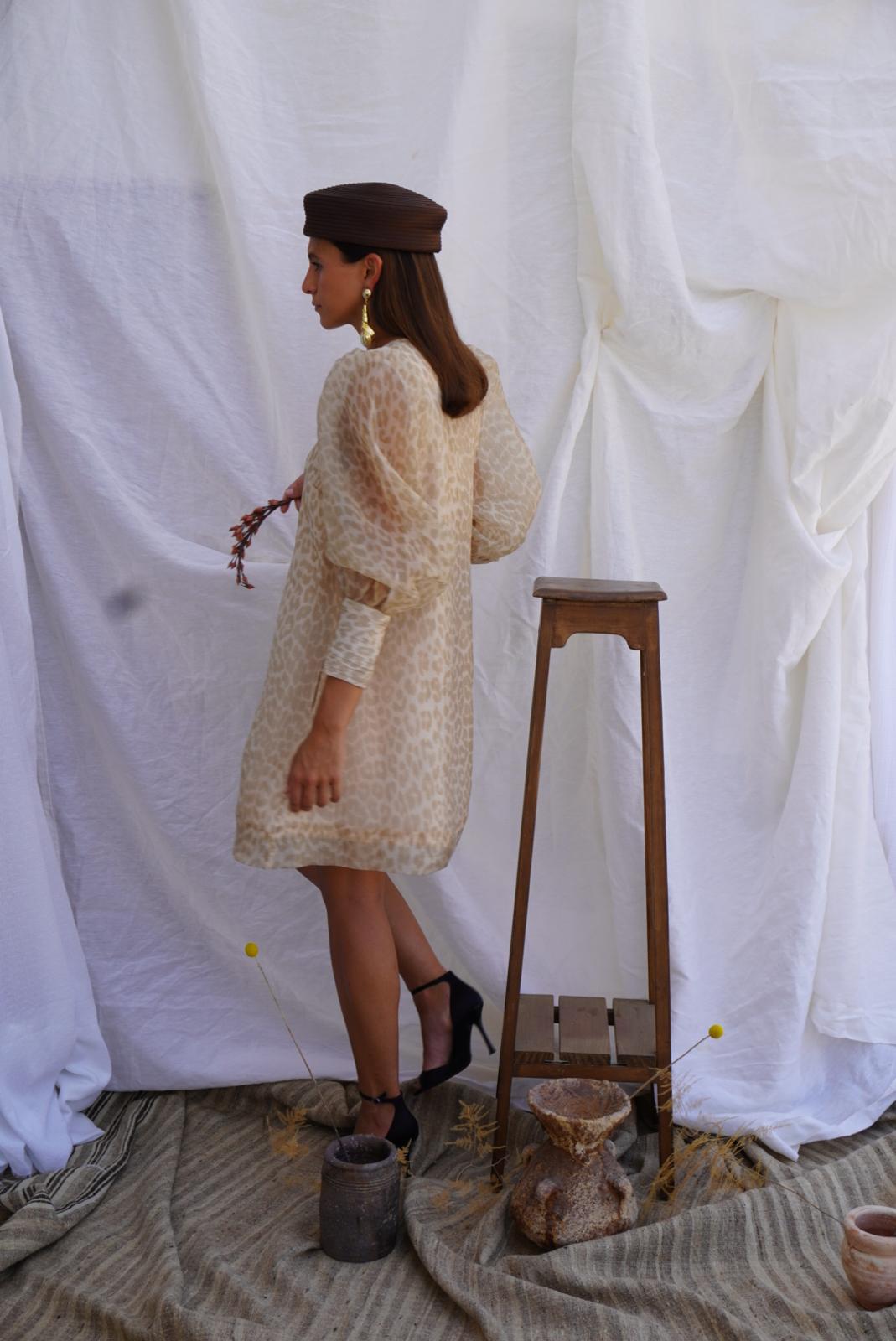 GANNI. Vestido mini de organza leopardo