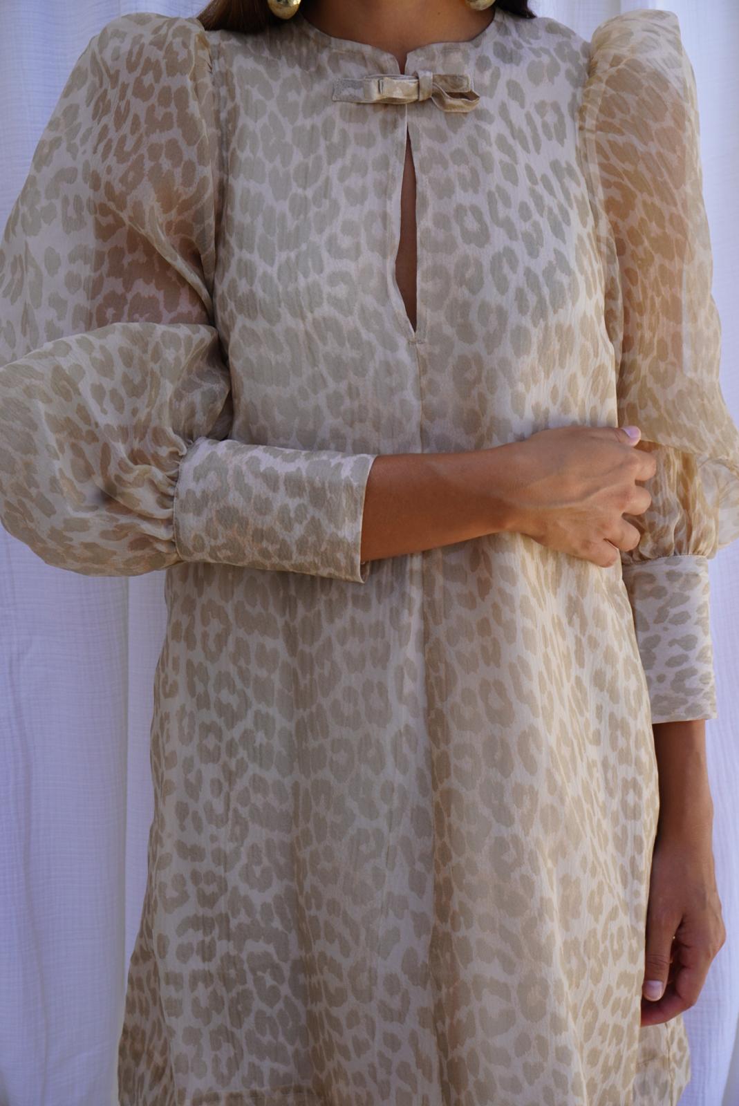 GANNI. Vestido mini de organza leopardo