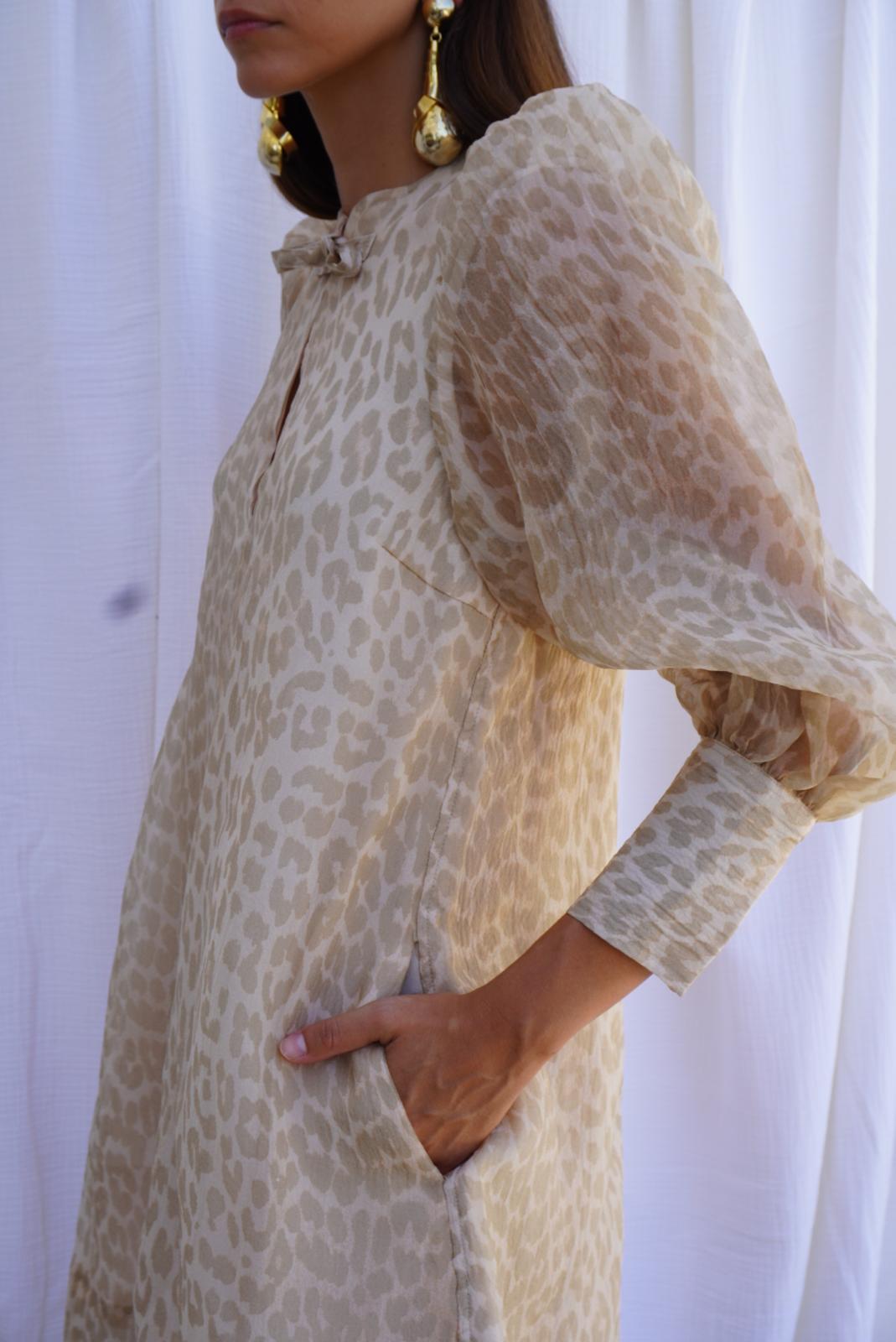 GANNI. Vestido mini de organza leopardo