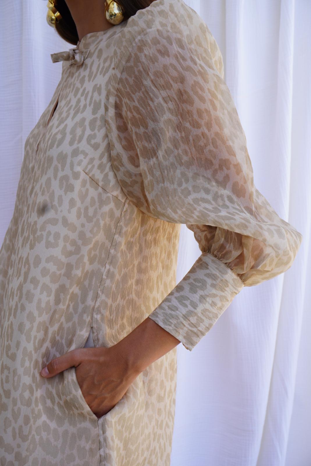 GANNI. Vestido mini de organza leopardo