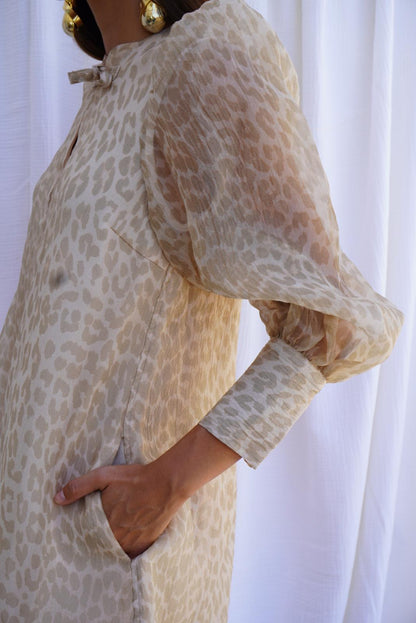 GANNI. Vestido mini de organza leopardo