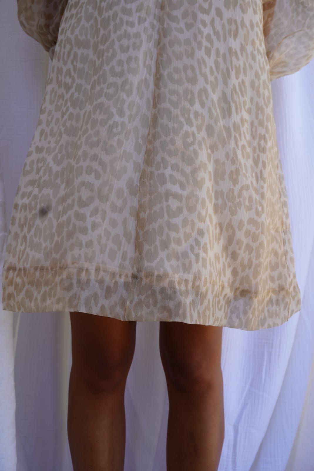 GANNI. Vestido mini de organza leopardo