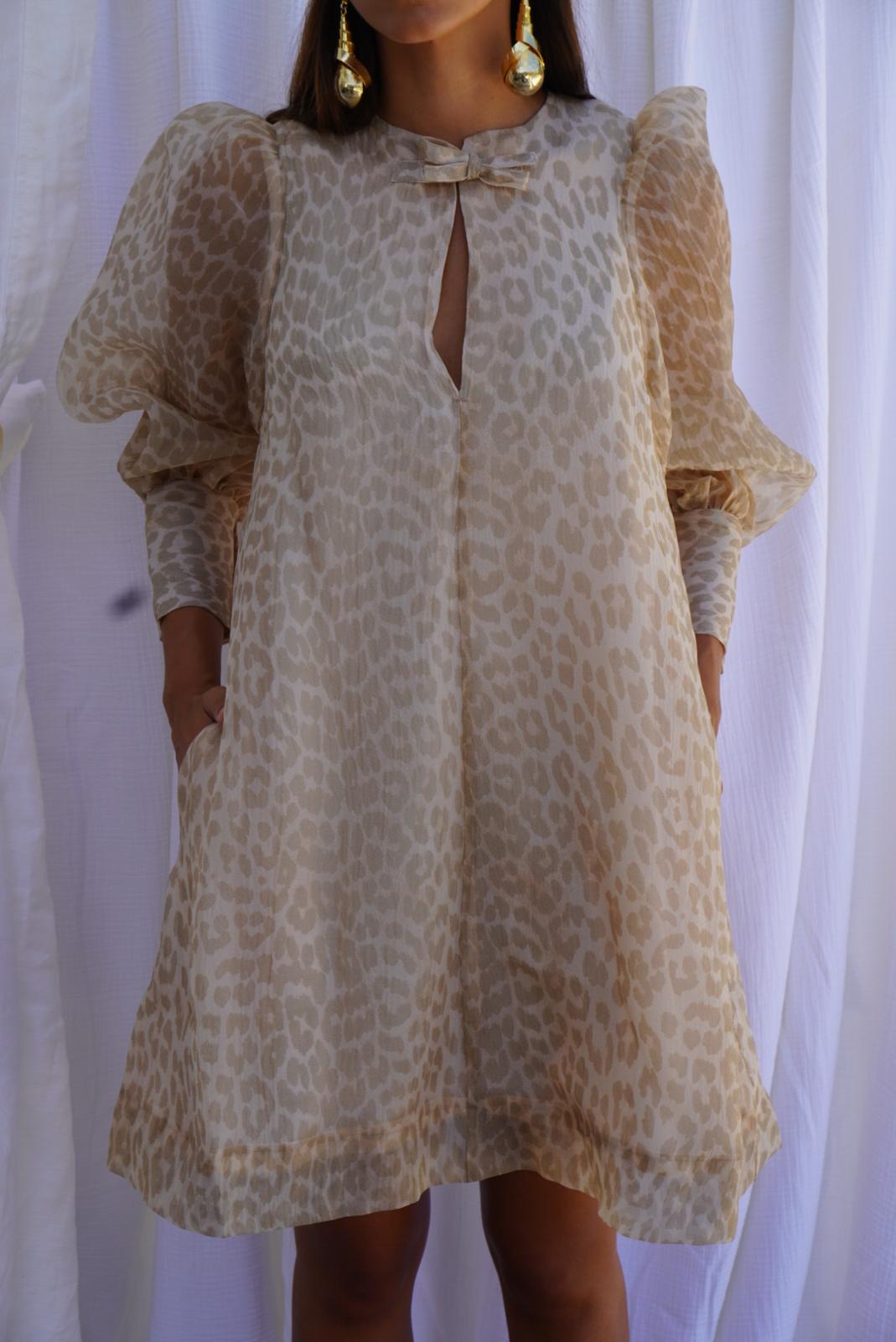 GANNI. Vestido mini de organza leopardo