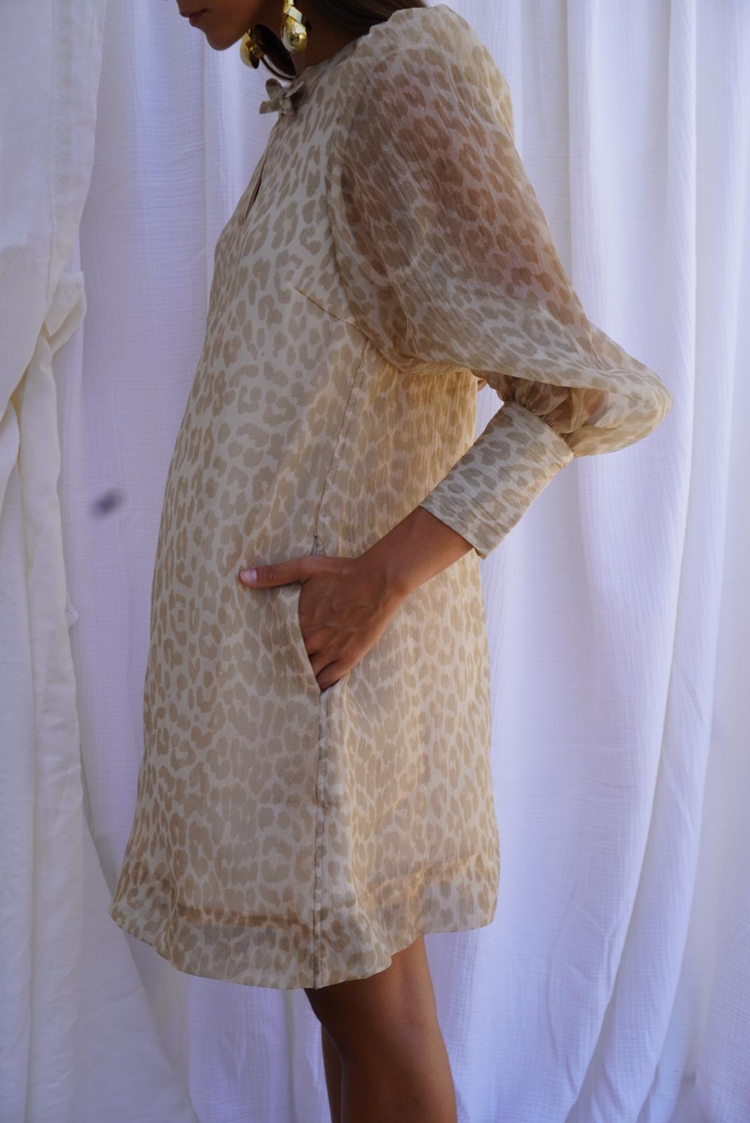 GANNI. Vestido mini de organza leopardo